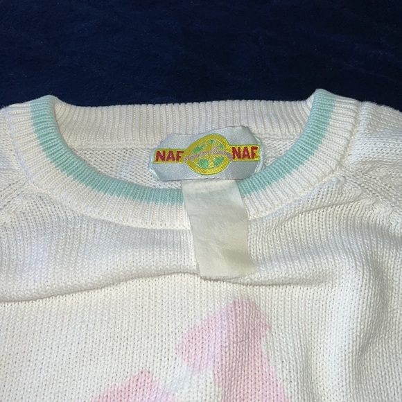 NAF NAF. VINTAGE. 1980’s SWEATER. WHITE W/PASTEL COLORS. NOSTALGIC. SUPER SOFT - Picture 4 of 12